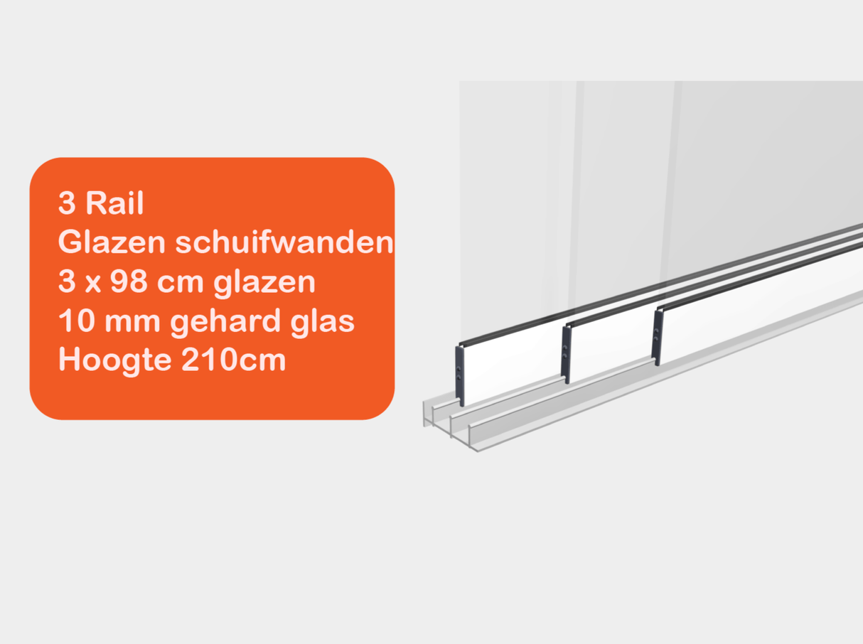 Glazen schuifwanden 3 Rail - Inbouwhoogte: 215cm - Wit (RAL 9010) - Veranda XL