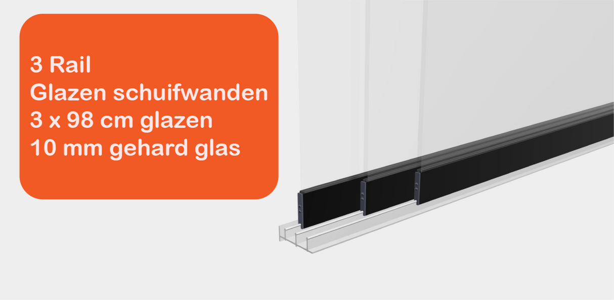 Glazen schuifwanden 3 Rail - Inbouwhoogte: 235cm - Zwart (RAL 9005) - Veranda XL