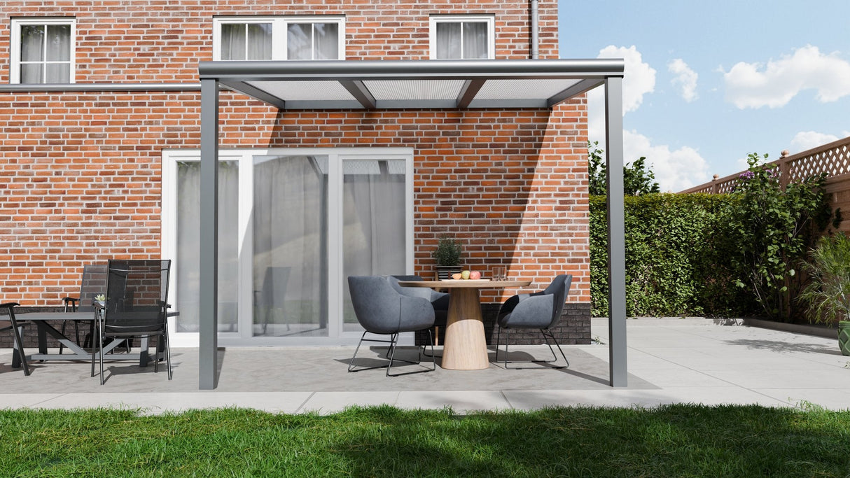Terrasoverkapping 3,03 x 2,5m - Antraciet - Opaal Polycarbonaat - Veranda XL