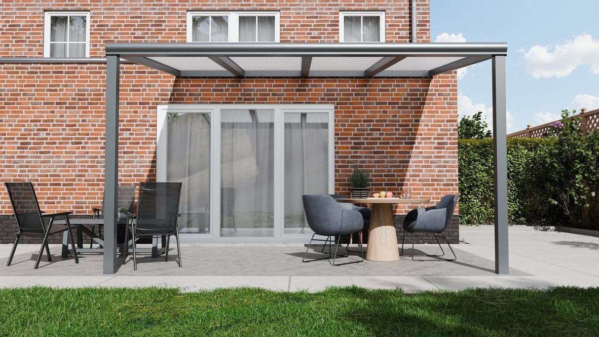 Terrasoverkapping 4,03 x 3,5m - Antraciet - Opaal Polycarbonaat - Veranda XL