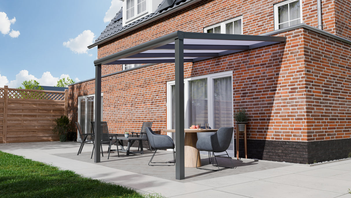 Terrasoverkapping 3,06 x 4m - Kleur - Antraciet (Ral 7014) - Daktype: Melkglas - Veranda XL