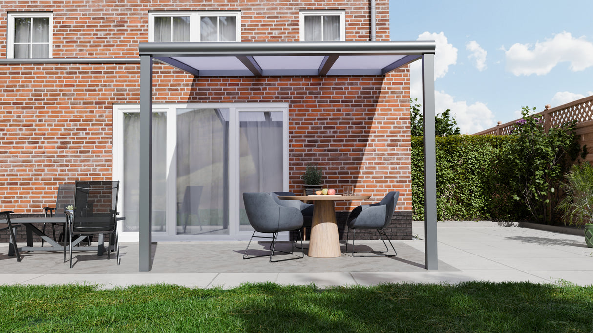 Terrasoverkapping 3,06 x 4m - Kleur - Antraciet (Ral 7014) - Daktype: Melkglas - Veranda XL