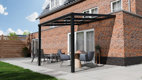 Terrasoverkapping 3,06 x 4m - Kleur -Zwart (Ral 9005) - Daktype: Helder Glas - Veranda XL