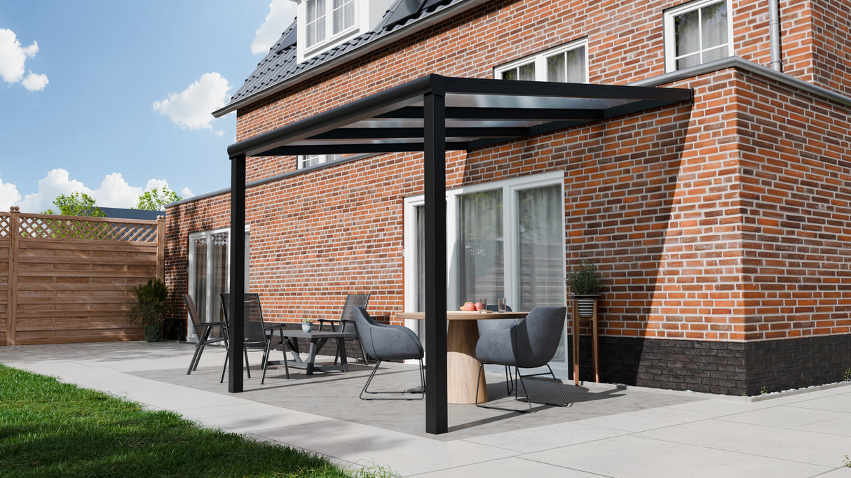 Terrasoverkapping 3,06 x 4m - Kleur: Zwart (Ral 9005) - Daktype Helder Polycarbonaat - Veranda XL