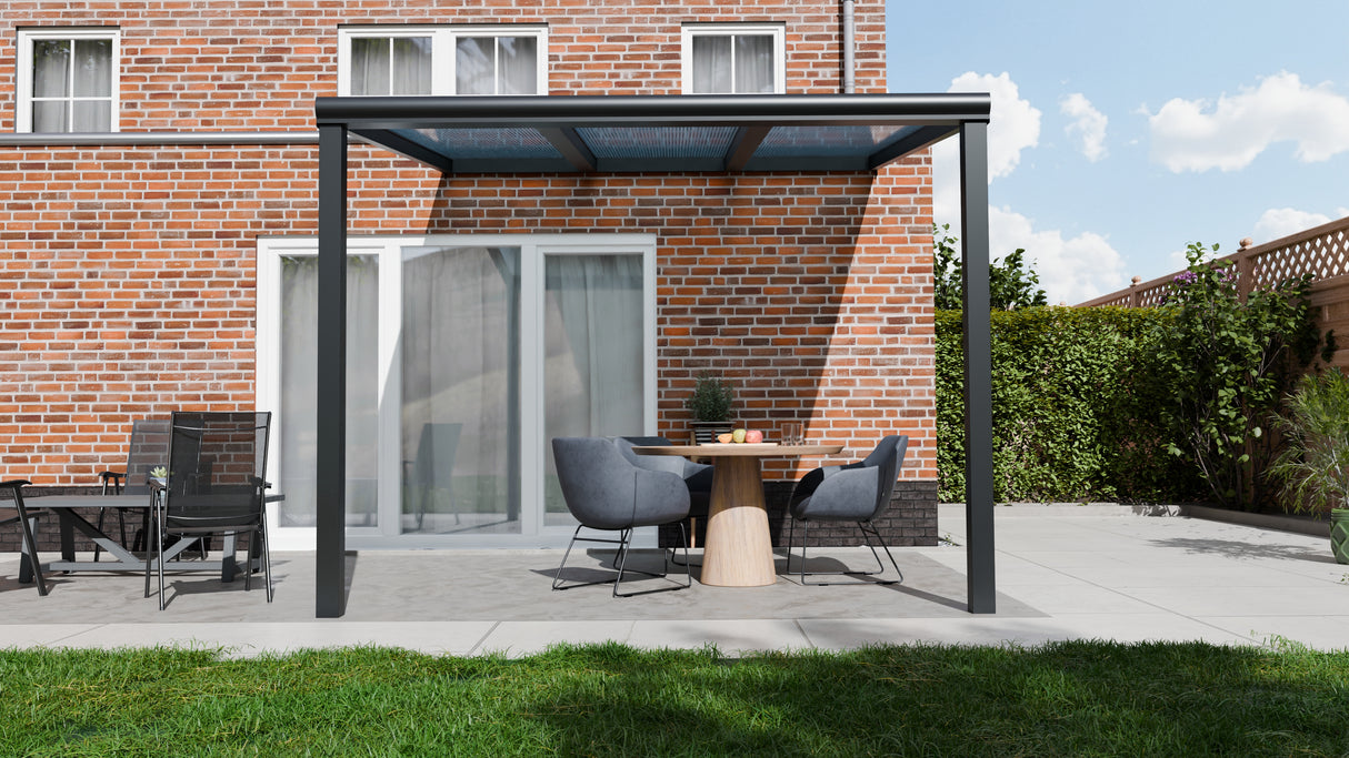Terrasoverkapping 3,06 x 4m - Kleur: Zwart (Ral 9005) - Daktype Helder Polycarbonaat - Veranda XL