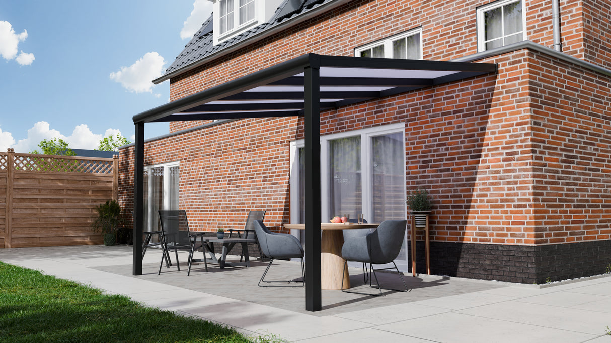 Terrasoverkapping 4,06 x 4m - Kleur: Zwart (Ral 9005) - Daktype: MelkGlas