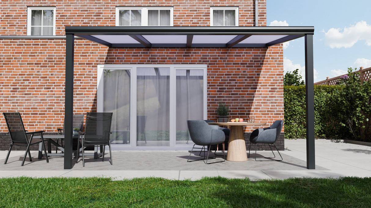Terrasoverkapping 4,06 x 4m - Kleur: Zwart (Ral 9005) - Daktype: MelkGlas