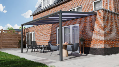 Terrasoverkapping 5,06 x 3,5m - Kleur: Antraciet (Ral 7014) - Daktype: MelkGlas