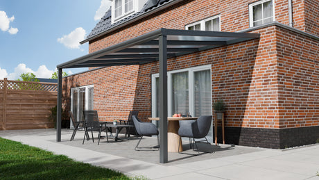 Terrasoverkapping 5,06 x 3m - Kleur: Antraciet (Ral 7014) - Daktype: Helder Polycarbonaat