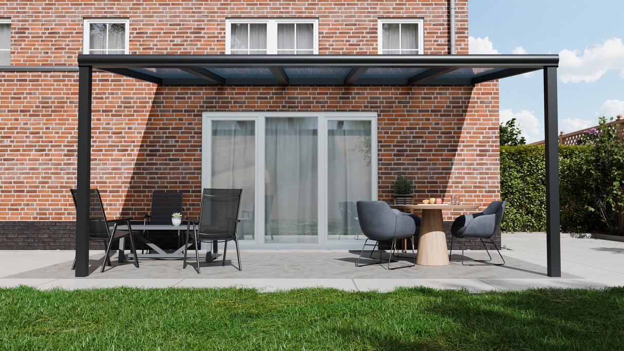 Terrasoverkapping 5,06 x 4m - Kleur: Zwart (Ral 9005) - Daktype: Helder Polycarbonaat