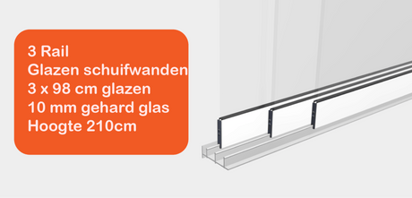 Glazen schuifwanden 3 Rail - Inbouwhoogte: 210cm - Wit (RAL 9010) - Veranda XL