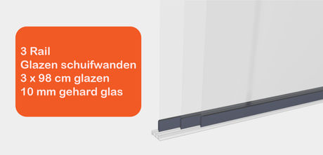 Glazen schuifwanden 3 Rail - Inbouwhoogte: 235cm - Antraciet (RAL 7014) - Veranda XL