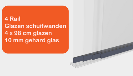 Glazen schuifwanden 4 Rail - Inbouwhoogte: 210cm - Antraciet (RAL 7014) - Veranda XL