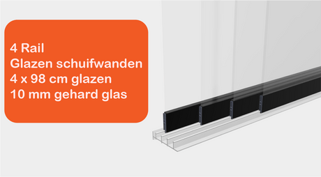 Glazen schuifwanden 4 Rail - Inbouwhoogte: 235cm - Zwart (RAL 9005) - Veranda XL