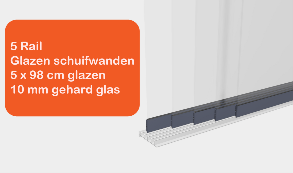 Glazen schuifwanden 5 Rail - Inbouwhoogte: 210cm - Antraciet (RAL 7014) - Veranda XL