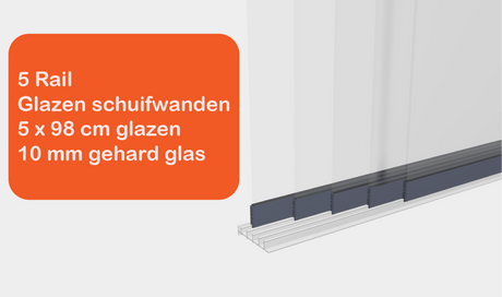 Glazen schuifwanden 5 Rail - Inbouwhoogte: 210cm - Antraciet (RAL 7014) - Veranda XL