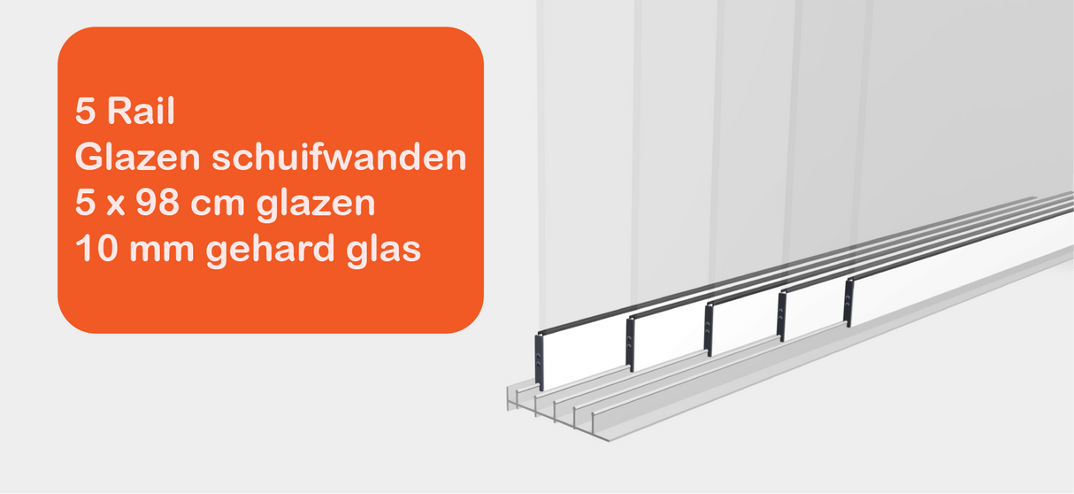 Glazen schuifwanden 5 Rail - Inbouwhoogte: 235cm - Wit (RAL 9010) - Veranda XL