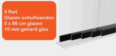 Glazen schuifwanden 5 Rail - Inbouwhoogte: 235cm - Zwart (RAL 9005) - Veranda XL