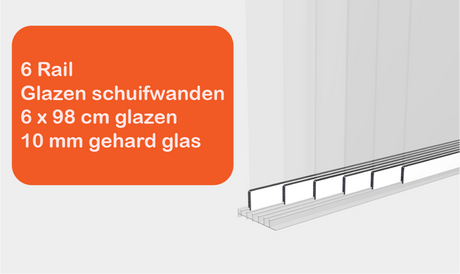Glazen schuifwanden 6 Rail - Inbouwhoogte: 235cm - Wit (RAL 9010) - Veranda XL