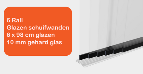 Glazen schuifwanden 6 Rail - Inbouwhoogte: 235cm - Zwart (RAL 9005) - Veranda XL