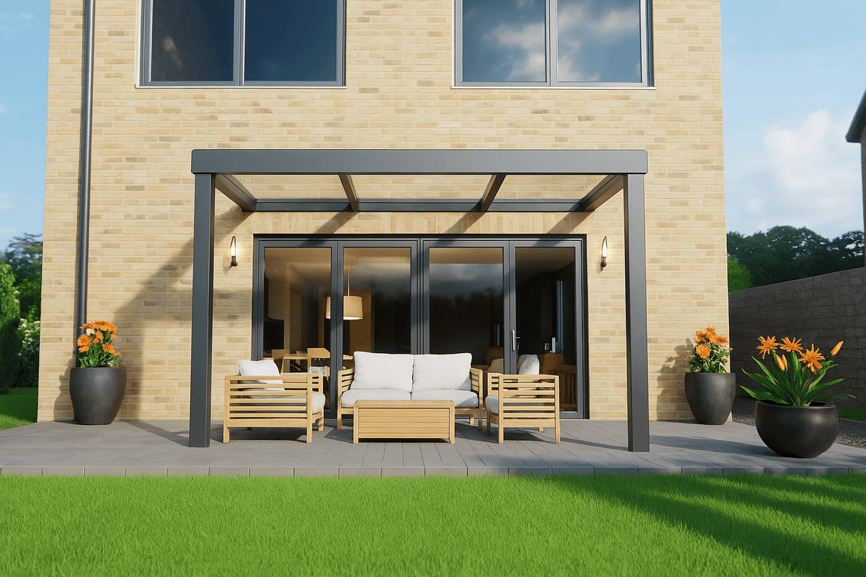 Terrasoverkapping 3,03 x 2,5m - Antraciet - Helder Glas - Veranda XL