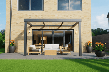 Terrasoverkapping 3,03 x 2,5m - Antraciet - Helder Glas - Veranda XL