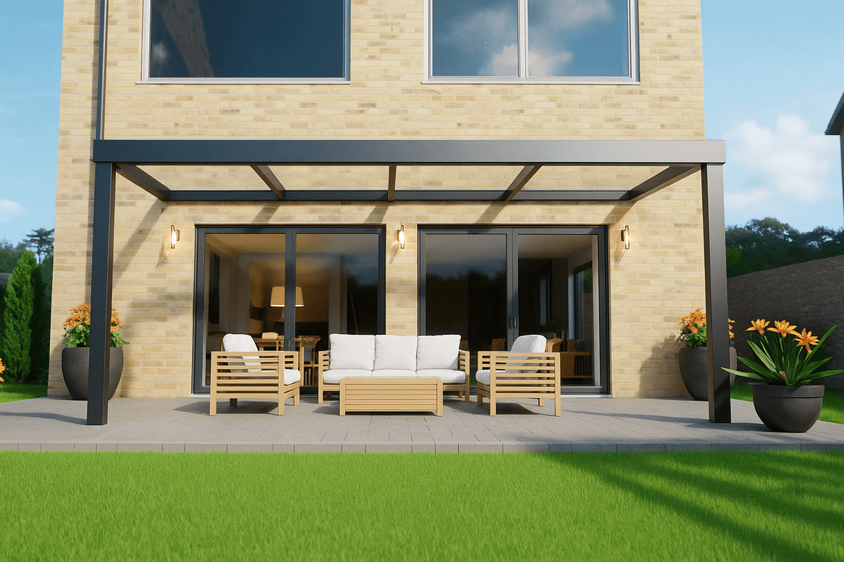 Terrasoverkapping 4,03 x 4m - Antraciet - Helder Glas - Veranda XL